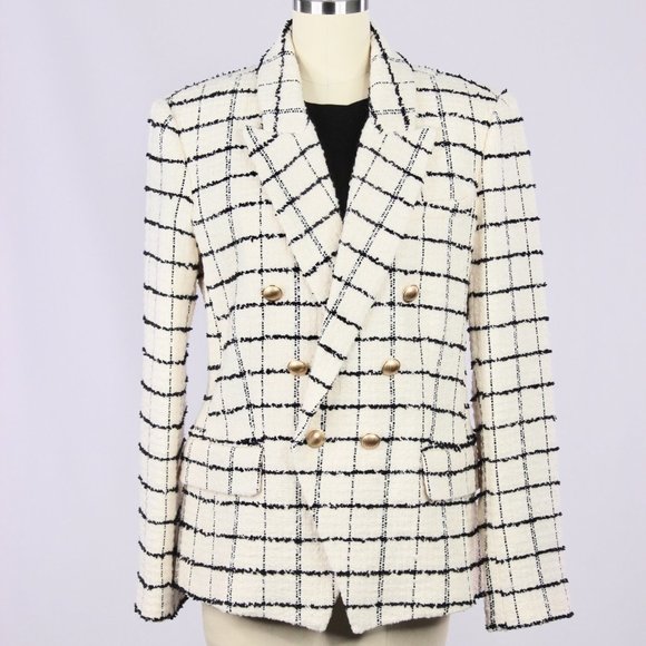 NWT L'AGENCE Kenzie White Check Boucle Tweed Double Breasted Blazer - Picture 5 of 13